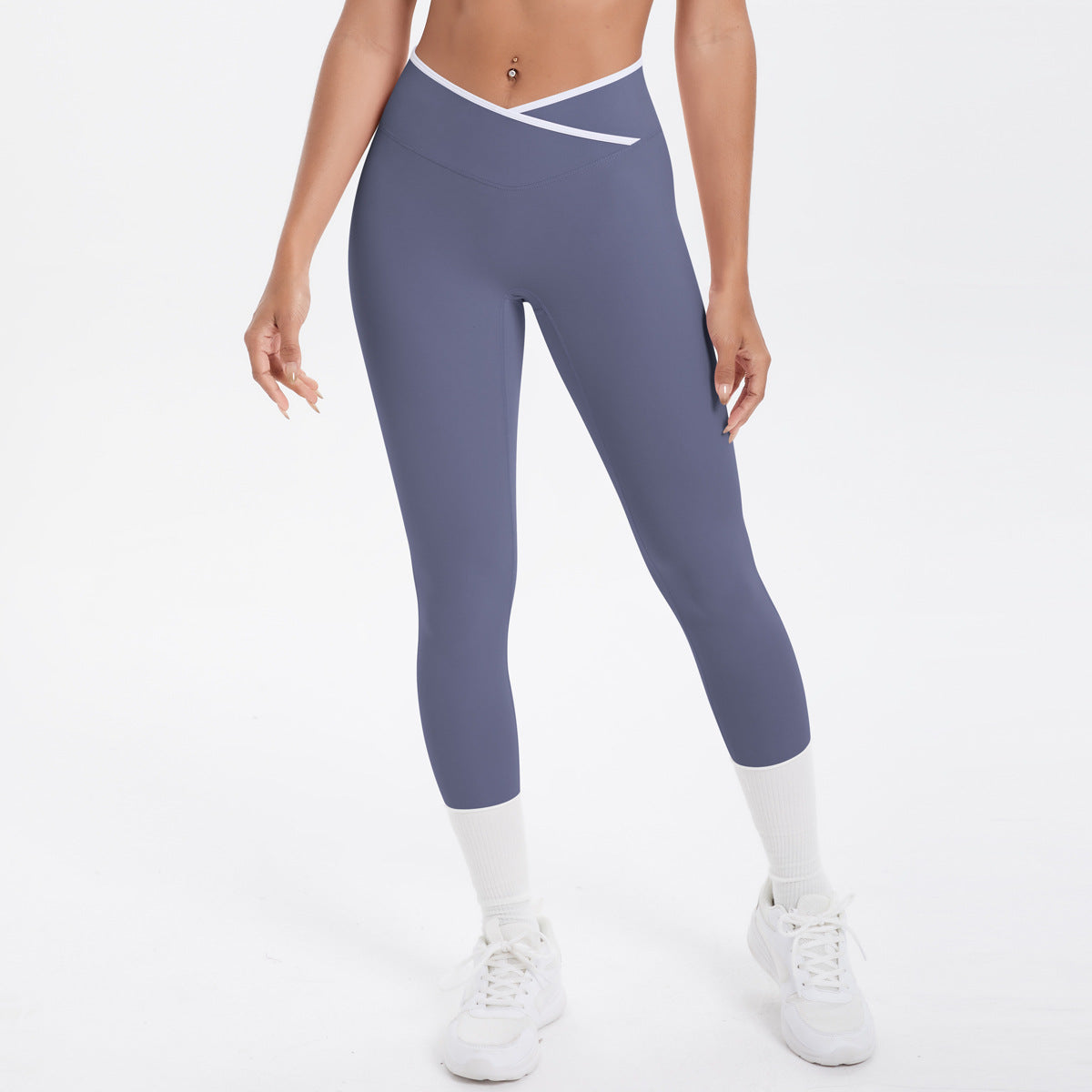 Nude Feel Skinny Yoga Hose Kontrastfarbe Sexy Hüftlifting Cross High Waist Cropped Hose Damen Sport Fitness Hose