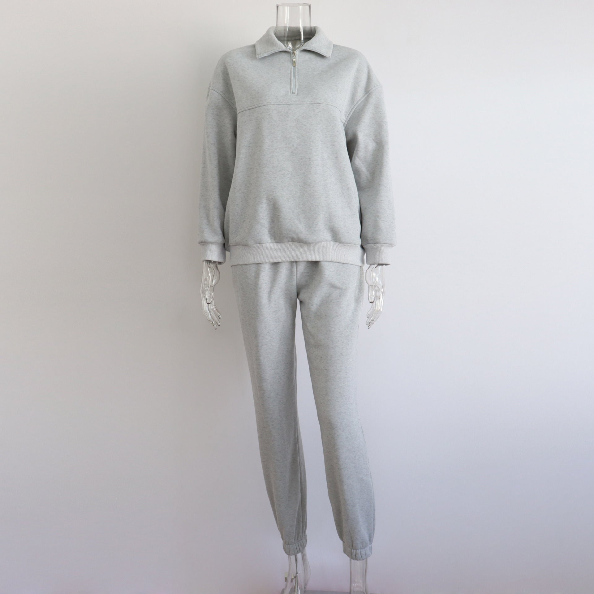Damen Langarm Stehkragen-Pullover mit Reißverschluss, zweiteiliges Set, Herbst und Winter, bequem, locker, sportlich, lässig