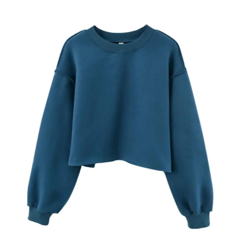 Fleece Lined Long Sleeved Fitness Yoga Wear Top Sports Cropped Short Sweatshirt Women by Wanita Store