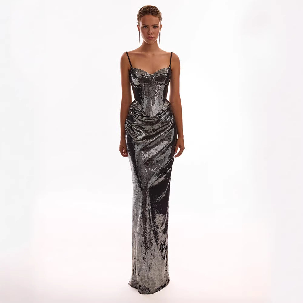 Women Sleeveless Sequin Sling Dress Women Backless Lace up Sexy Sheath Skirt Sets