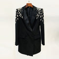 Star Handgefertigt Wunderschön Schwerindustrie Perlen Diamantbesetzter Slim Fit Langer Blazer