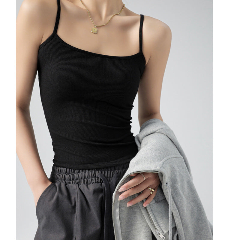Bestseller auf Douyin: Tanktop mit schmalen Trägern, Damenanzug, Innenshirt, gegen überschüssiges Brustgewebe, gerippt, Frühling, Herbst, Sommer auch als Oberbekleidung tragbar