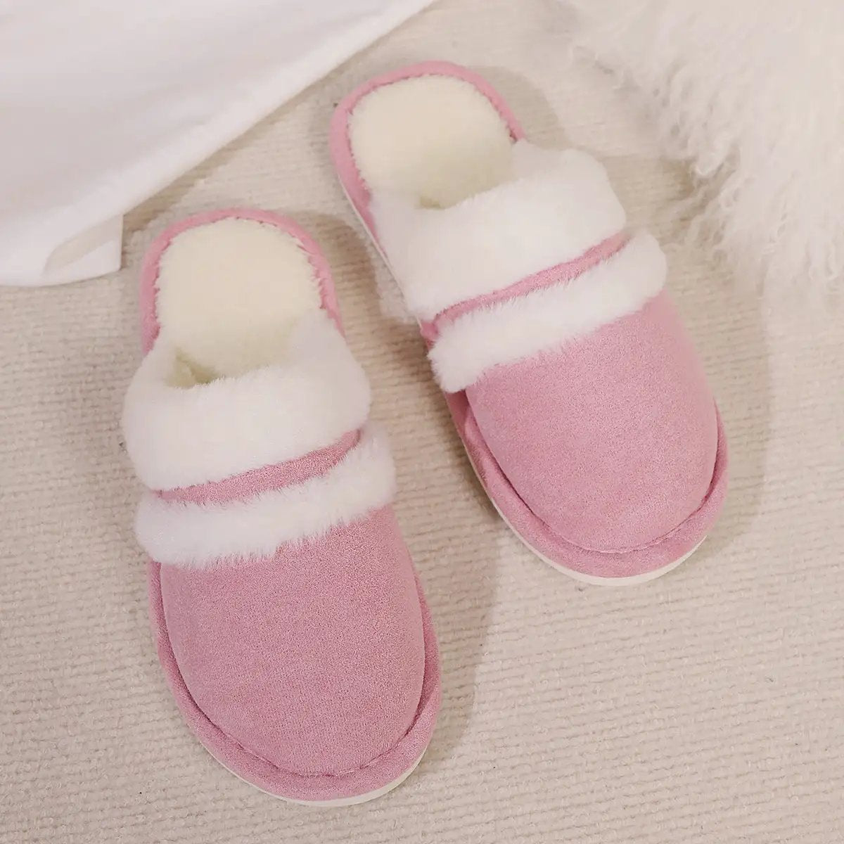 Fluffy Slippers Autumn Winter Warm Slugged Bottom Home Thickened Fleece Slippers Home Indoor Cotton Slippers by Wanita Store
