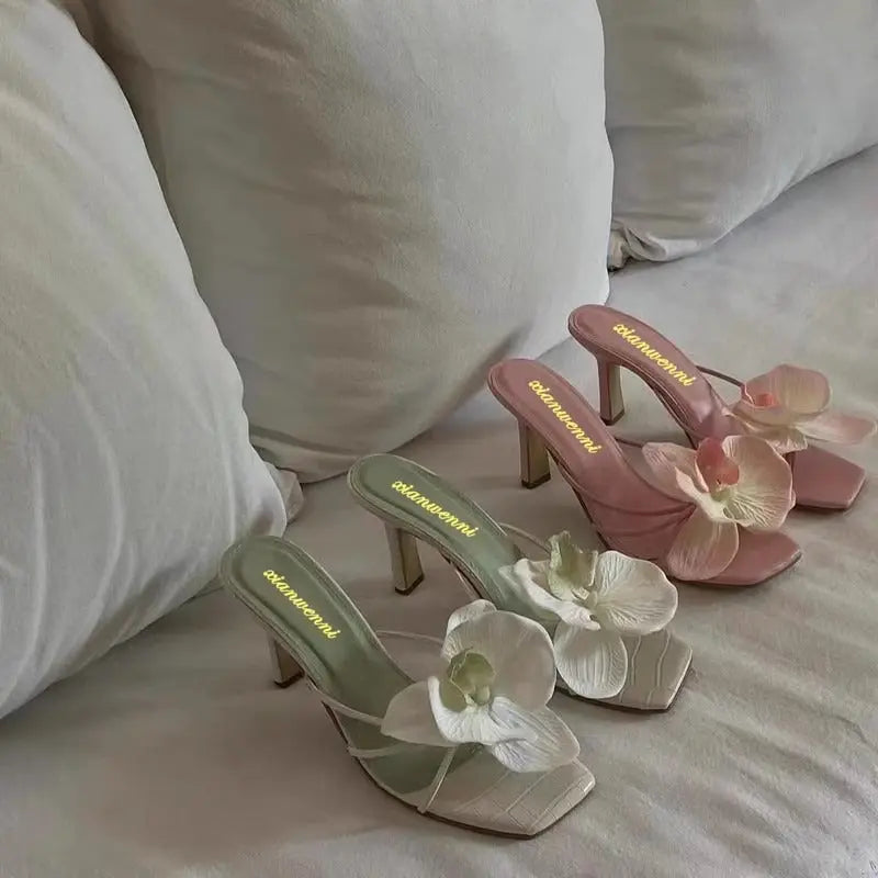 Trendy Travel Beach Sandals European and American Style 2026 New Floral Decoration Thong High-Heeled Sandals for Women Summer Outdoor Wear Fashion SHOPEZRA L.L.C.