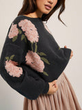 Herbst Winter Pullover Untätig Einfach Pflanzlich Blumen Rundhals Locker Strickware