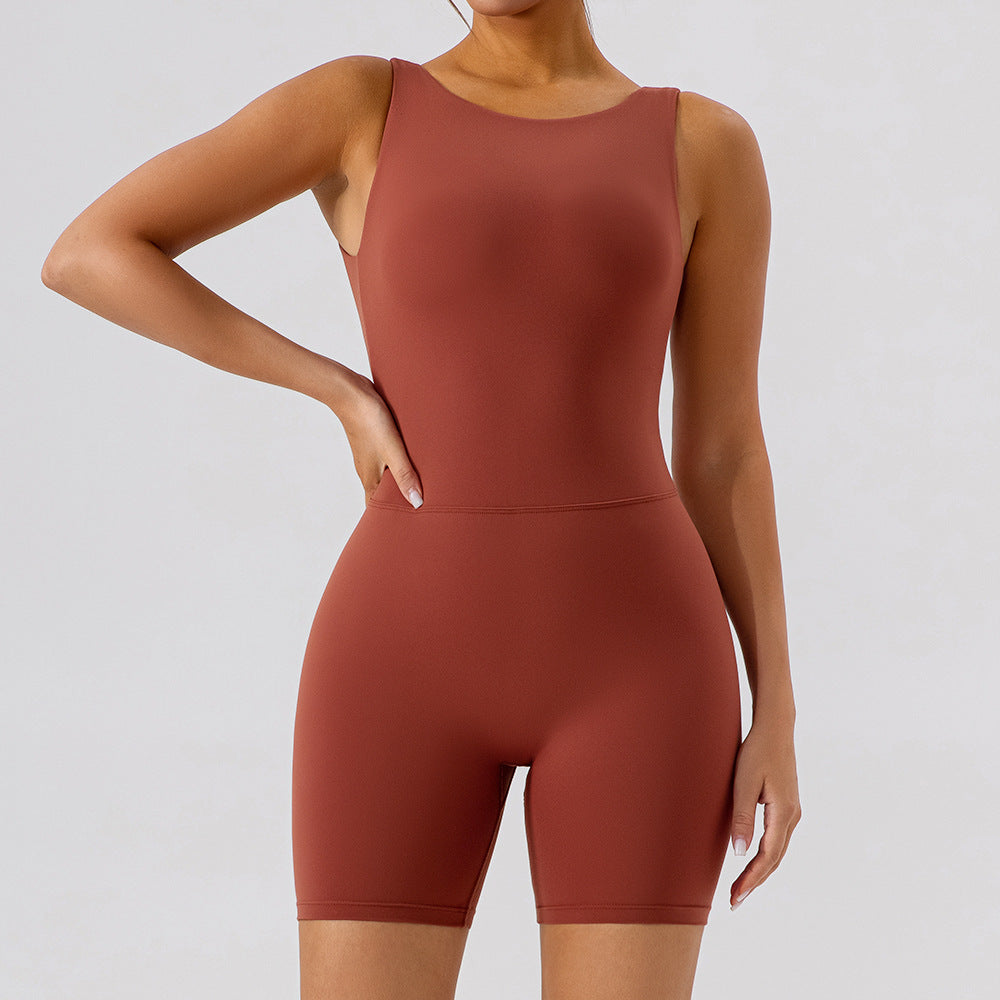 Nude Feel Hollow Out Cutout Out Beauty Back Yoga Jumpsuit Eng Anliegender Sport Fitness Hip Lifting Jumpsuit Yoga Shorts Damen