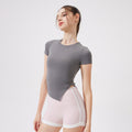 Cool Atmungsaktiv Antibakteriell Asymmetrisch Taillenbetont Sport-Top Damen Kurzarm T-Shirt Laufbekleidung Trainingskleidung Fitness Yoga Kleidung