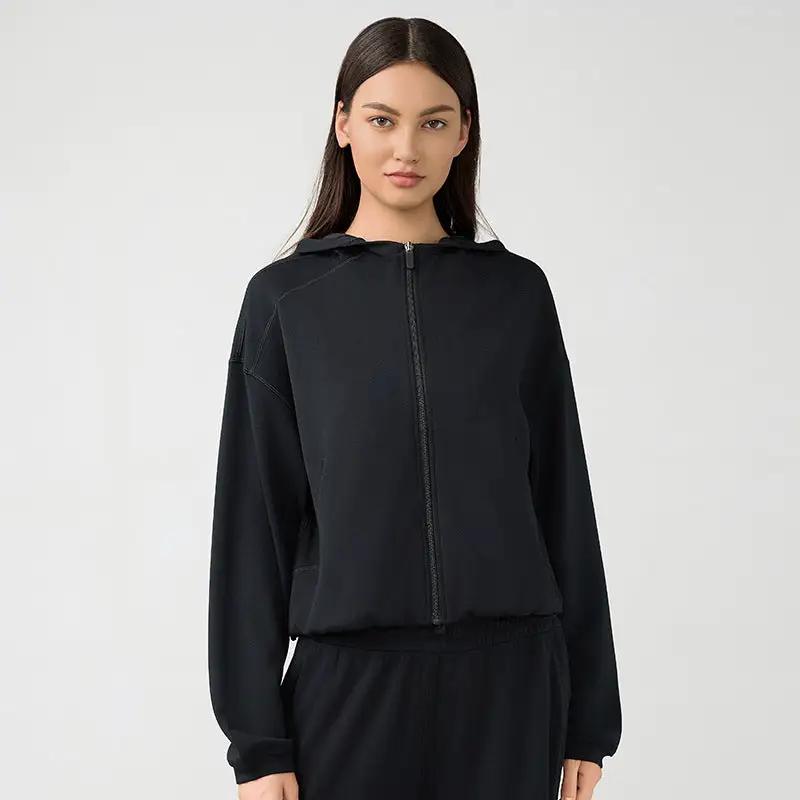 Hooded Zip Cardigan Coat Women Autumn Winter Loose Fitting Casual Pullover Running Fitness Sports Top by Wanita Store