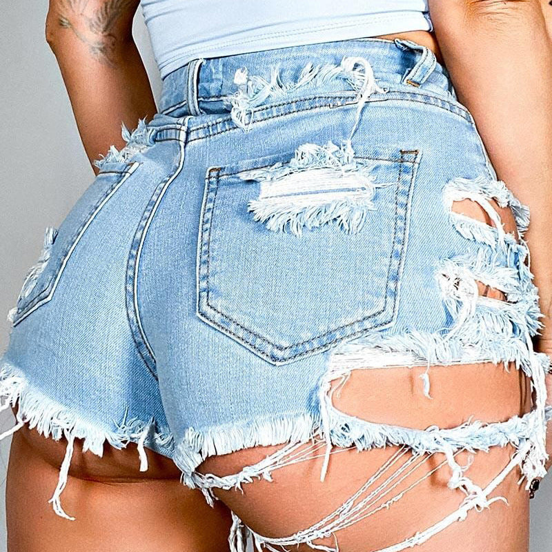 Jeans Damen Sommer Trendy High Waist Zerrissene Fransen-Shorts