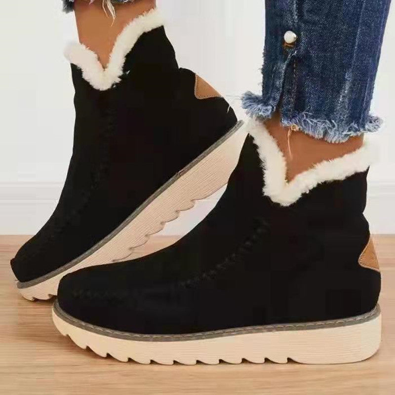 Damen Stiefel Winter Damen Plateau Baumwolle Gepolsterte Stiefel Einfarbig Schlupf Warme Stiefeletten