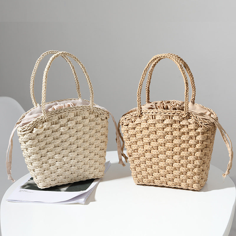 Japan Südkorea Strohtasche Einfarbig Gewebte Tasche Eine Schulter Handtasche Kleine Tasche Lässige Damentasche Urlaub Strandtasche