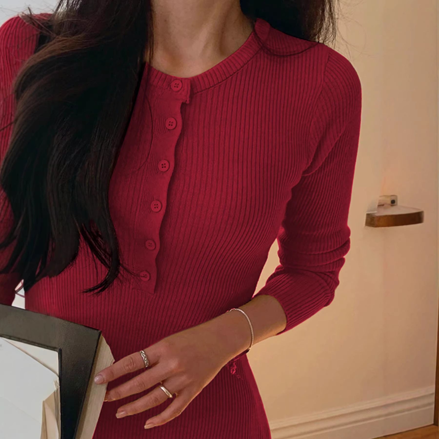Autumn Winter Knitted Dress Women Skinny Hip Overcoat Inner Wear Elegant Slim Fit Maxi Dress
