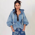 Herbst Lässige Weite Kapuzen-Jeans-Langarm-Oberteile mit Waschung