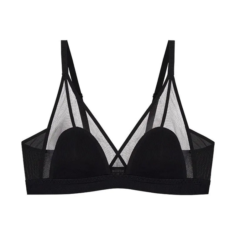 Underwear for Women Summer Thin Style Big Breasts Showing Small No Rims Sexy Breathable Mesh French Triangle Cup Push-Up Bra New Style SHOPEZRA L.L.C.