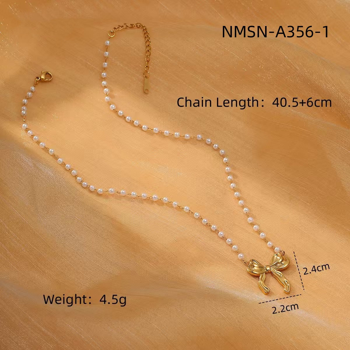 Pearl Bow Titanium Steel Necklace Women Light Luxury High Sense Stainless Steel Embellished