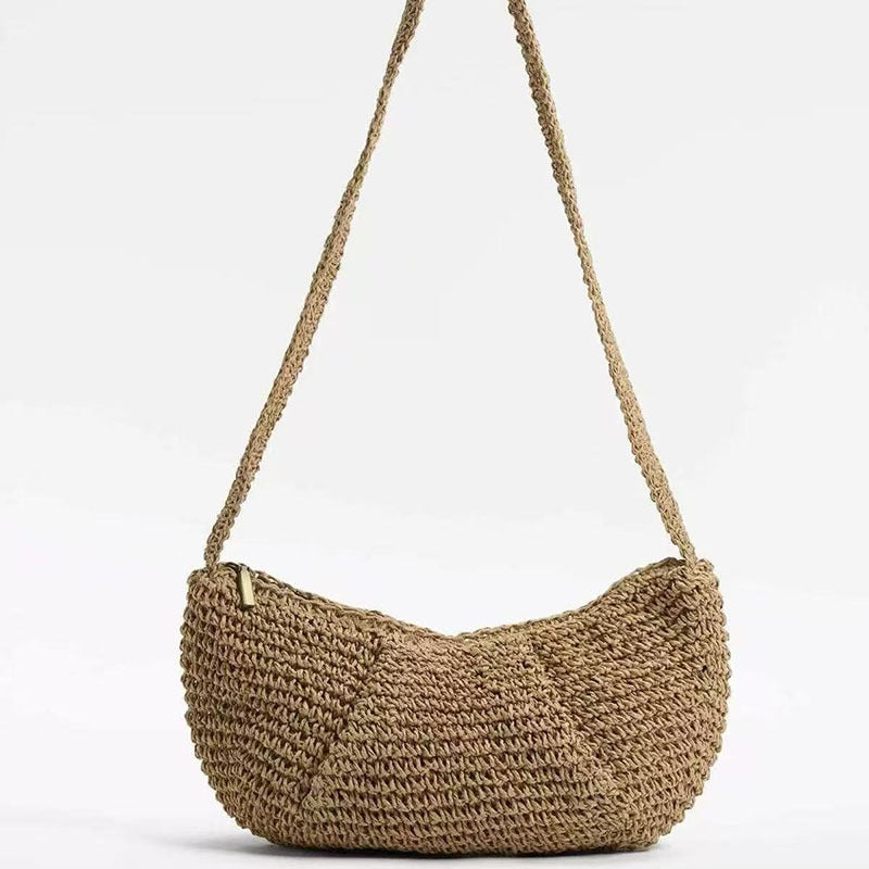 Lässige Umhängetasche aus Stroh, Nischen-Beuteltasche, geflochtene Tasche, Urlaubs-Strandtasche, All-Match-Brusttasche