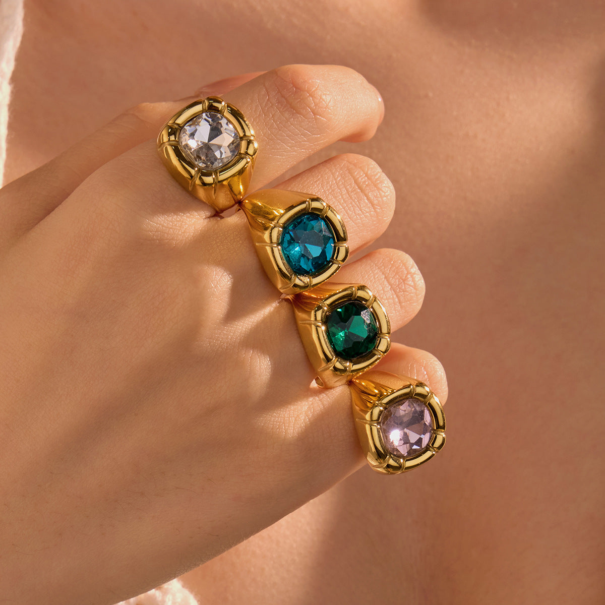 Retro Titanium Steel Ring Niche High Sense Square Zircon Stainless Steel Jewelry Women