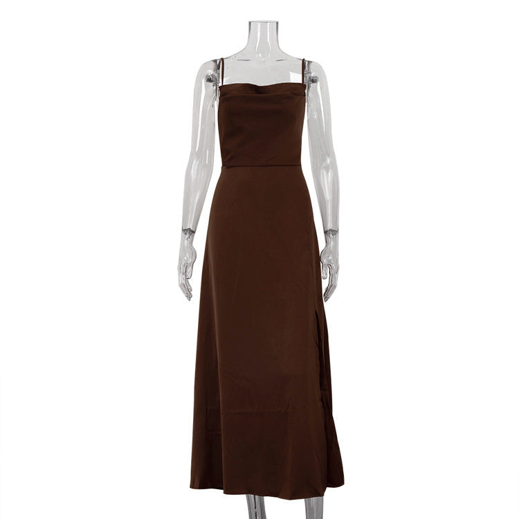 Women Clothing Sexy Dress Sexy Backless Lace up Sleeveless High Waist Split Suspender