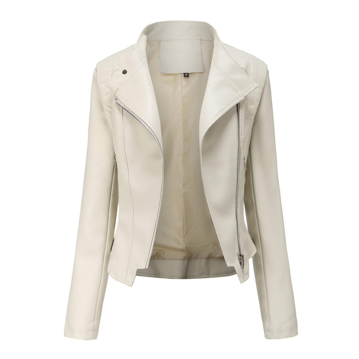 Faux-Leder Stehkragen Damen Slim-Fit Ledermantel Damen Frühling Herbst Dünner Langarm Mantel Kurze Damen Jacke Übergröße