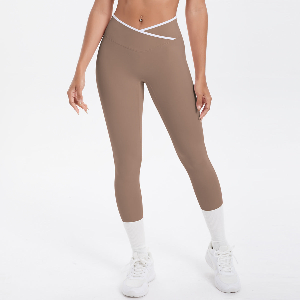 Nude Feel Skinny Yoga Hose Kontrastfarbe Sexy Hüftlifting Cross High Waist Cropped Hose Damen Sport Fitness Hose