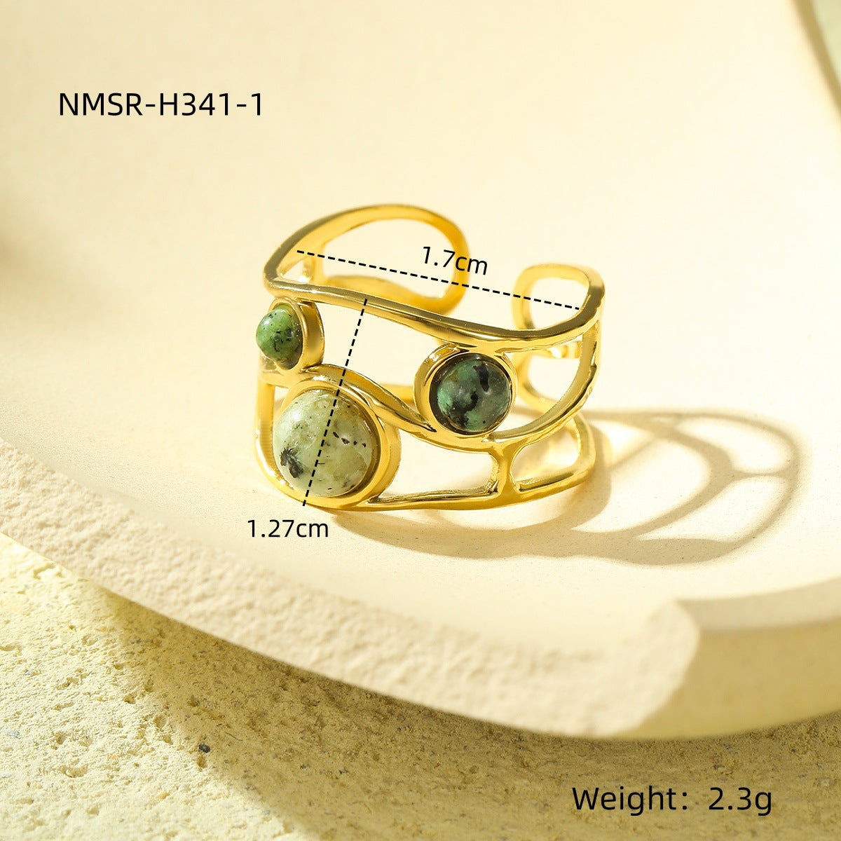 Natural Stone Ring 18K Gold Plating Stainless Steel High Grade Open Ring No Fading Sold Jewelry