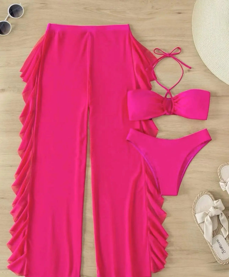 Mesh Solid Color Three-Piece Bikini Split Thong Sexy Swimsuit AliExpress Amazon European and American New SHOPEZRA L.L.C.