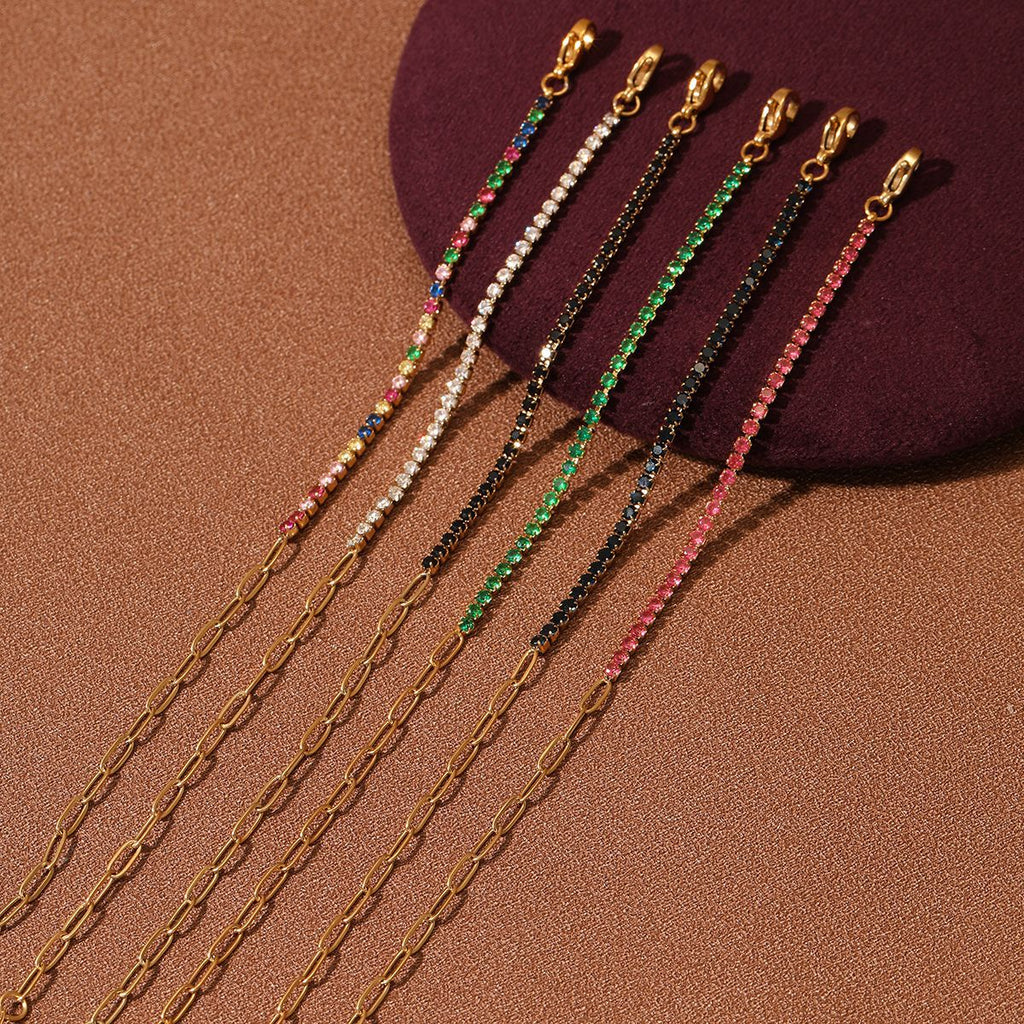 Arrival Rainbow Color Fine Diamond Titanium Steel Bracelets Women Exquisite Small Qiaoyi Row Full Diamond Stainless Steel Jewelry
