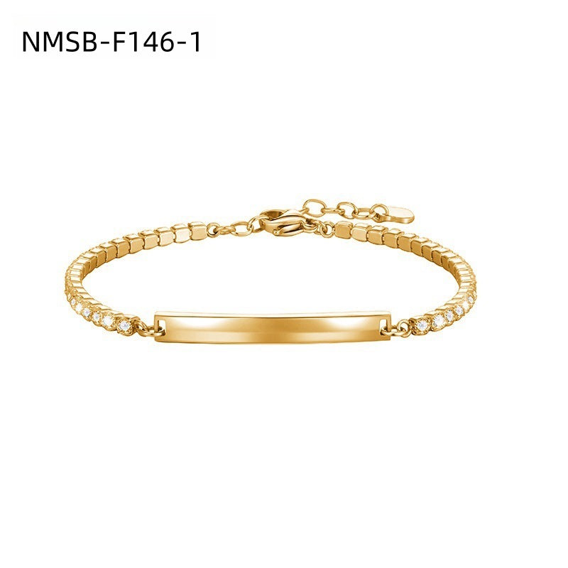 Simple Full Diamond Titanium Steel Bracelet Women DIY Lettering Stainless Steel Bracelet