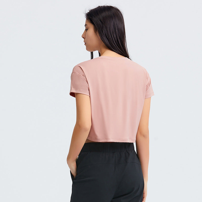 Sexy verkürztes Yoga T-Shirt für Damen, schnell trocknend, locker, atmungsaktiv, Outdoor-Sport-Trainingskleidung