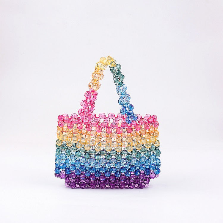 Sommer Beliebte Street Multi Color Regenbogen Bonbon Farbe Handgemachte Perlen Handtaschen Special Interest Design Damen Tasche
