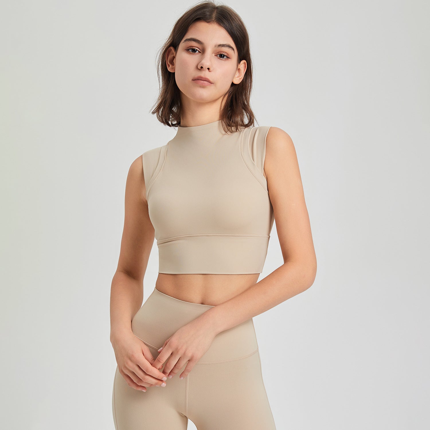 Lycra Hochelastisch Stoßfest Laufen Sport Unterwäsche Rollkragen Fixierte Körbchen Yoga Kleidung BH Weste Schnelltrocknendes Workout Top
