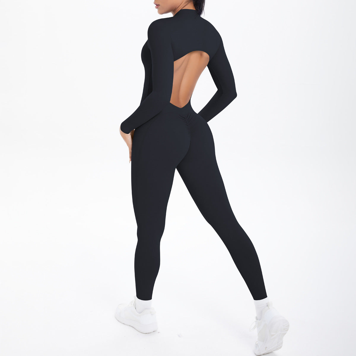 Langarm Yoga Reißverschluss Einteiler Hohe Festigkeit Hohl Out Cutout Rückenfrei Laufende Fitnesskleidung Sport Einteiler Strumpfhosen