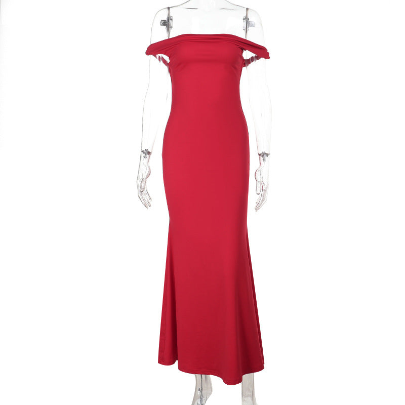 Schulterfreies Twist Fishtail Abendkleid Damen Sexy Maxikleid