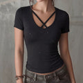 Women Clothing Summer Wild Cropped Sparkle Silver Short Sleeve T shirt Top