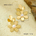 Retro Easy Matching Stainless Steel Color Matching Petal Fringe Pearl Exquisite Elegant Titanium Steel Ear Studs Earrings for Women