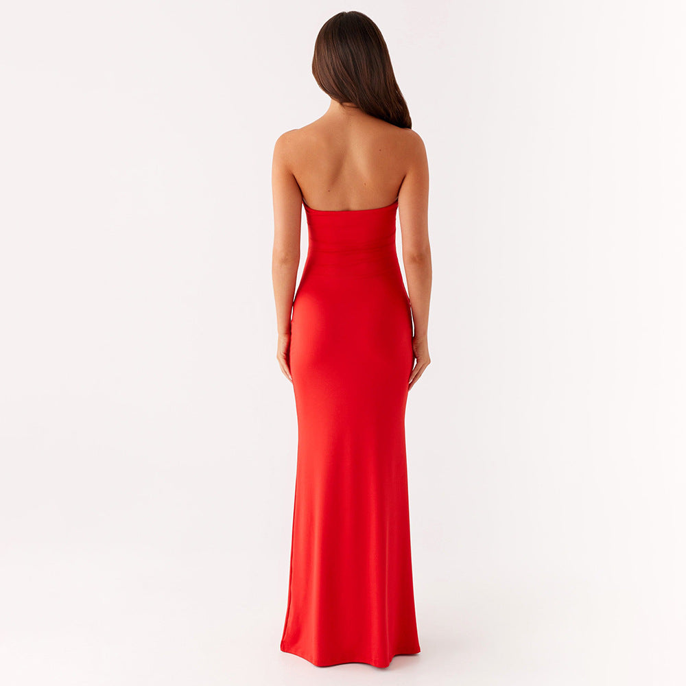 Sommer Damen Sexy Cutout-Kleid schulterfrei Metall Blumen Sexi Eng Anliegend Maxikleid