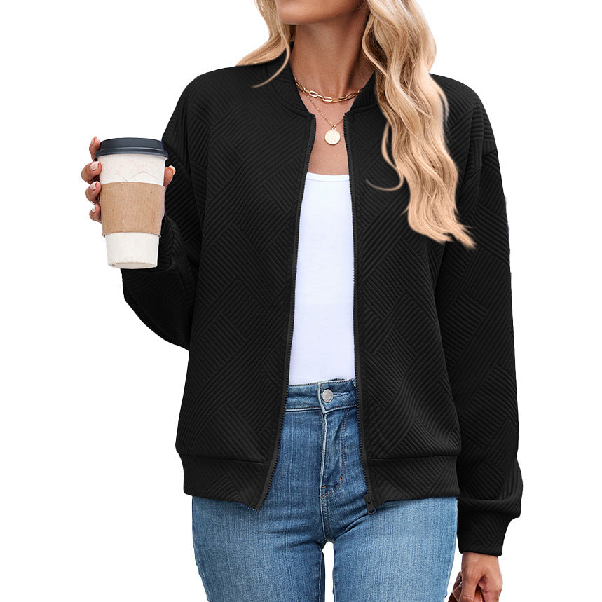 Herbst-Winter Einfarbig Rundhals Lockerer Reißverschluss Langarm Sweatshirt College Jacke