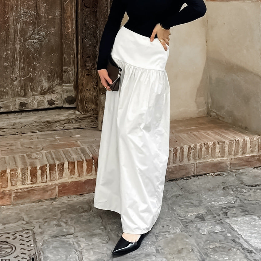 Herbst Französisch Lässiger Eleganter High Waist Locker Bequemer Weißer Baumwoll-Maxirock
