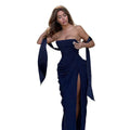 Spring Women Clothing Graceful Fashionable Slim Fit Scarf Tube Top Sexy Slit Formal Dress