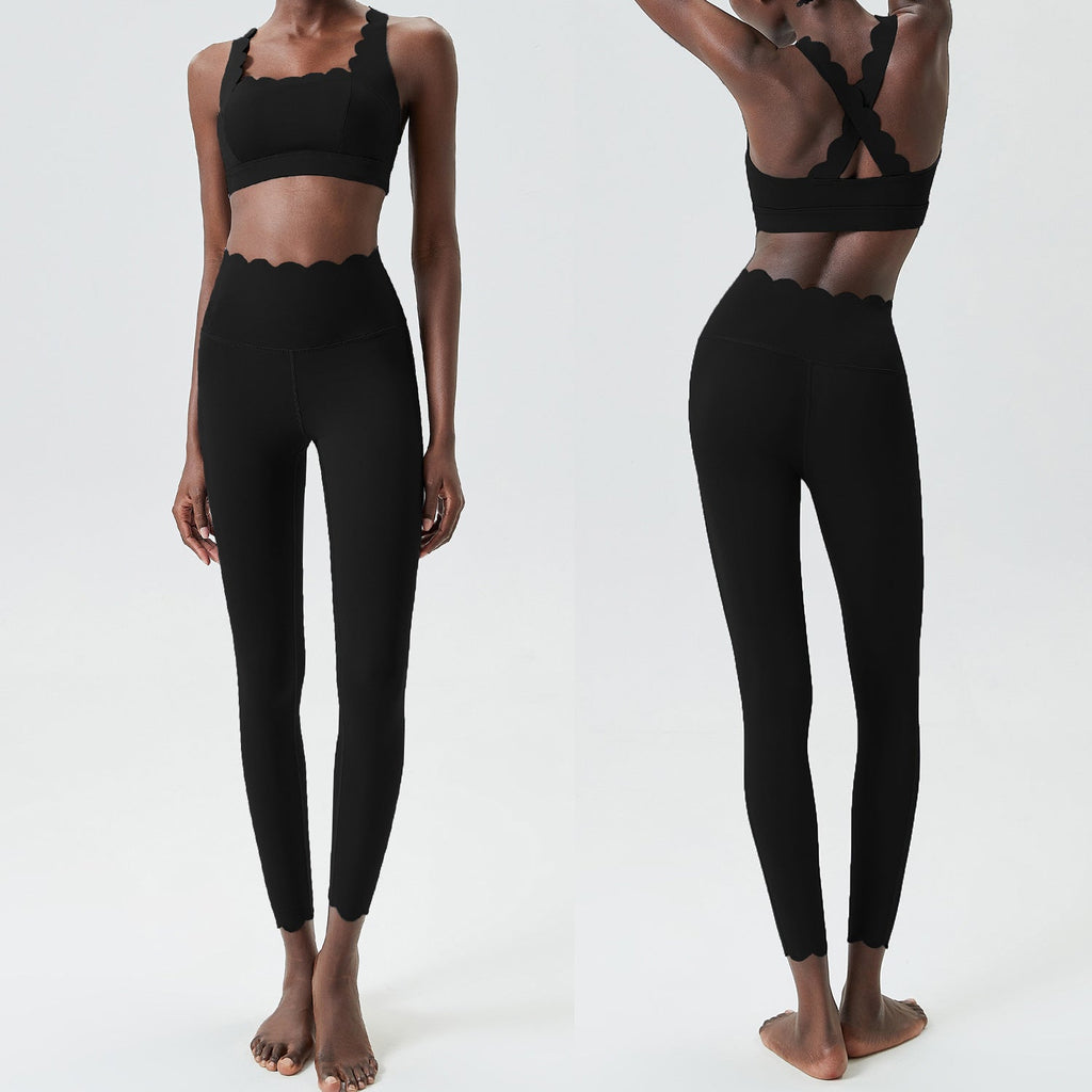 Small Wave Yoga-Anzug Suit Damen Enganliegender Sport-Fitness-Anzug Zweiteiliger Quick Dry Anzug