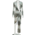 Damenbekleidung Herbst Leger Elegant Bedruckt Tiefer V-Ausschnitt Langarmband Plissiertes Maxikleid