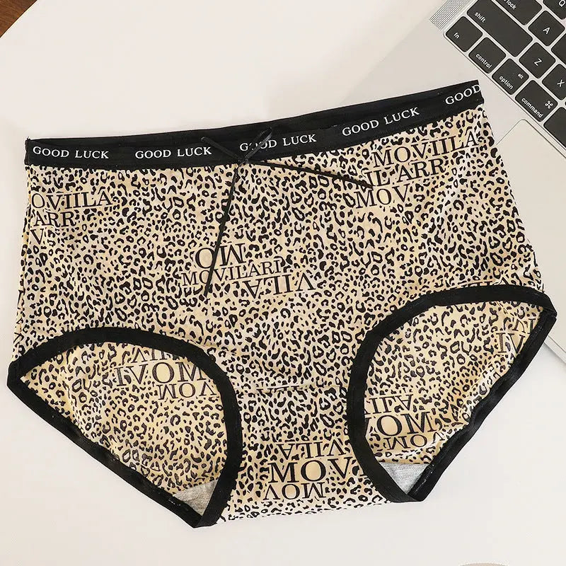 Ice Silk Seamless Underwear for Women, Hot Leopard Print Ice Silk Silk Protein Antibacterial Crotch Women&