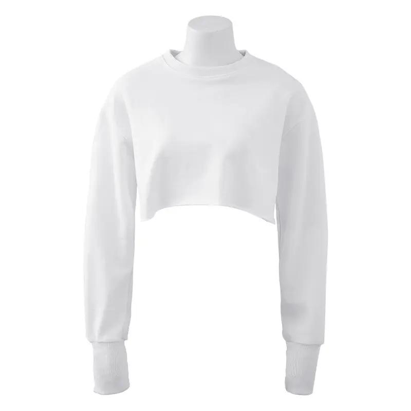 Cropped Cropped Hoodie Women Clothing Fleece Lined Pullover Long Sleeve Yoga Fitness Sports Coat by Wanita Store