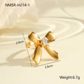 Bowknot Zircon Titanium Steel Ring 18K Gold Plating Open Ring Hand Jewelry