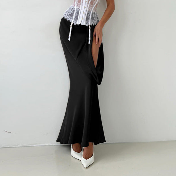 Niche Women Hollow Out Cutout out Design Irregular Asymmetric High Waist Slim Fit Sexy Skirt Fishtail Skirt
