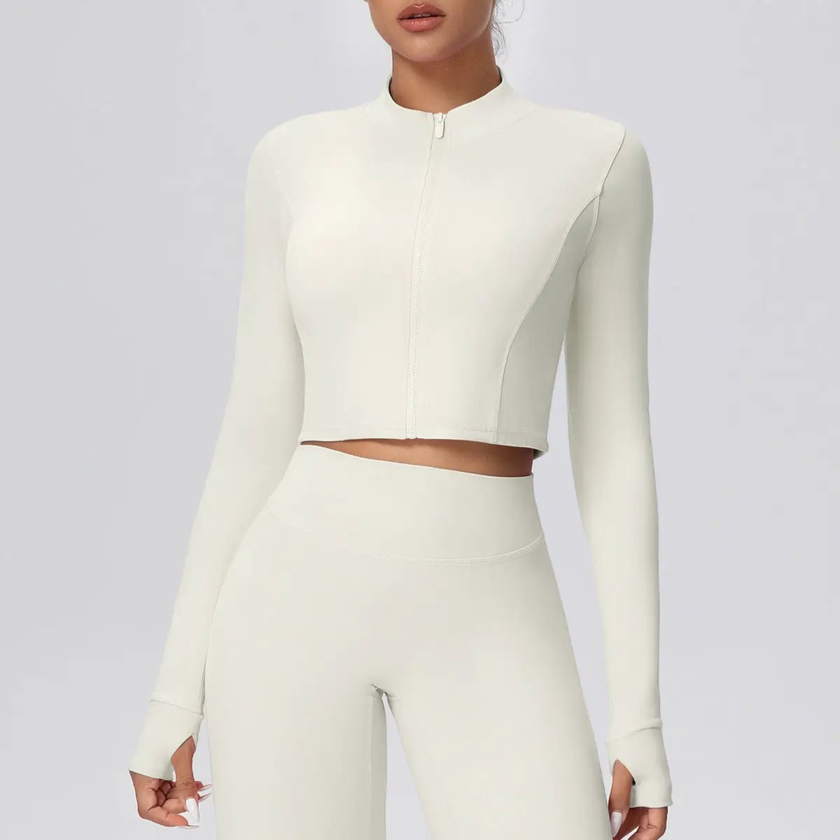 Zipper Outdoor Running Sports Yoga Jacket Slimming Workout Long Sleeve Coat Girls Quick Drying Yoga Clothes Women by Wanita Store