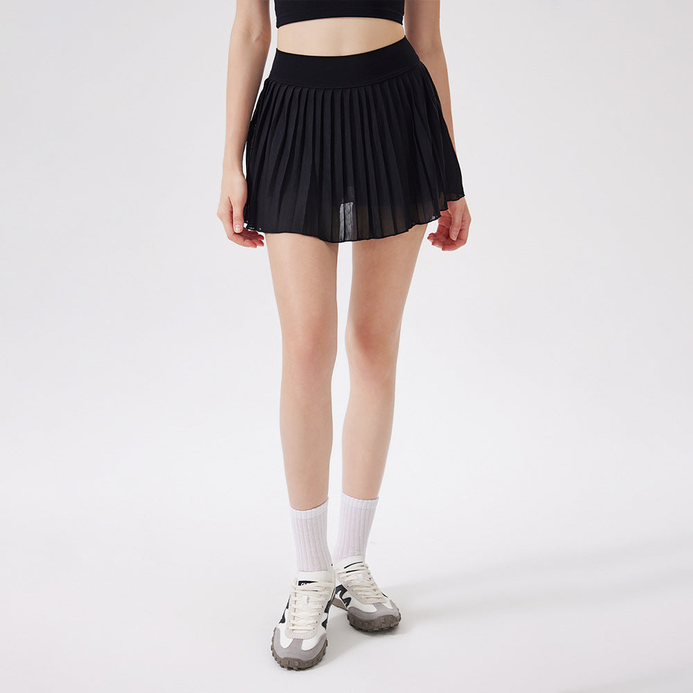 Summer Elastic High Waist Slimming Yoga Skirts Lined Light Belt Pocket Tennis Skirt Casual Outdoor Pleated Skirt