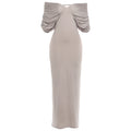 Spring Women Clothing Sexy off Neck Sleeve Slim Solid Color Maxi Dress Women