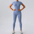 Zipper Short Sleeve Nude Feel Yoga Jumpsuit Women Outer Wear Workout Exercise Pants One Piece Tights by Wanita Store