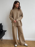Rollkragenpullover Anzug Damen Herbst Winter Locker Lässig Dick Gestrickte Hose Anzug